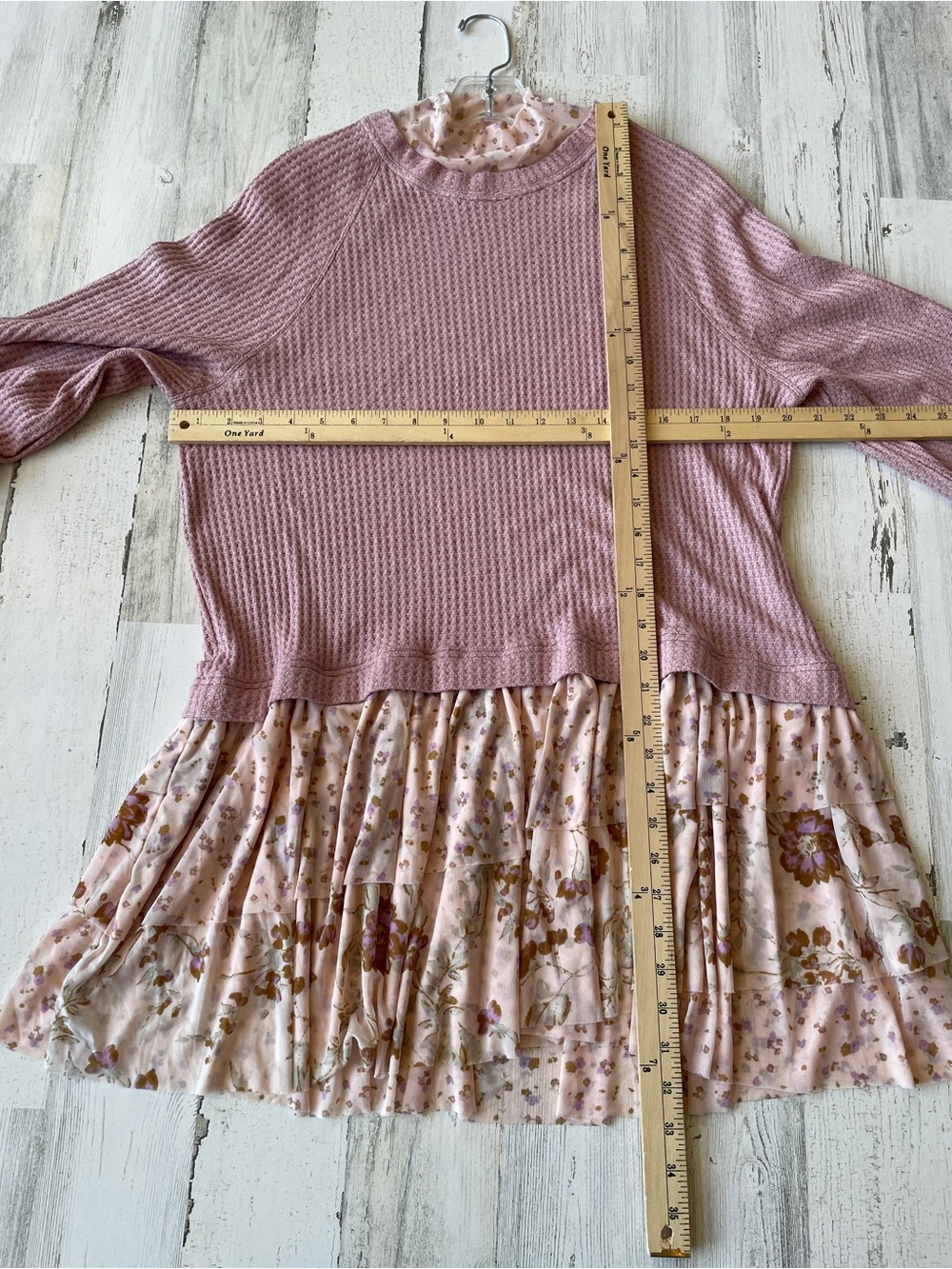Free People Opposite Attraction Mini Dress Tunic Dusty Mauve Floral Ruffle SZ S - Picture 3 of 15